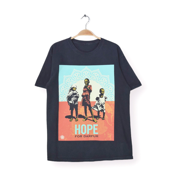 【送料無料】オベイ HOPE FOR DARFUR Tシャツ 黒 ブラック アフリカ子供 OBEY メンズL相当 古着 @BZ0260