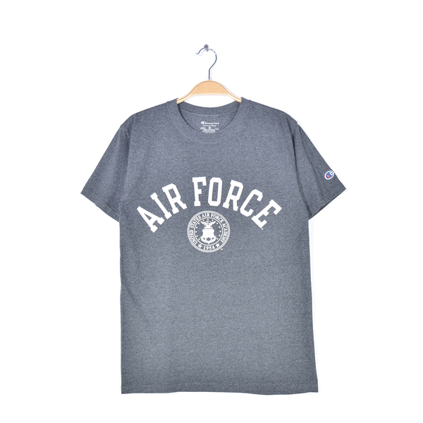 【送料無料】チャンピオン エアフォース カレッジロゴ Tシャツ アーチロゴ グレー AIR FORCE CHAMPION サイズS 古着 @BD0031