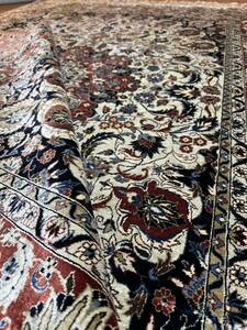 高級 ペルシャ絨毯 クム産 手織り 大判 シルク100％ 212×150.5㎝ 64万ノット以上 メダリオン J212