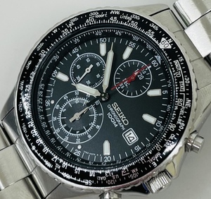SEIKO セイコー クロノグラフ 100M デイト 7T92-0CF0 フライトマスター 黒文字盤 クオーツ メンズ腕時計