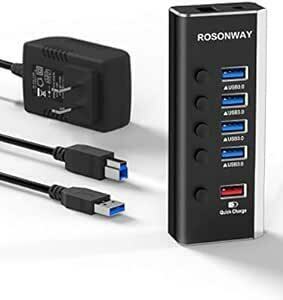ROSONWAY USB ハブ電源付き アルミ製 4ポートUSB3.0高速拡張+1つの急速充電ポートUSB Hub セルフパワ