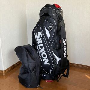 AB-159 SRIXON スリクソン ダンロップ キャディバッグ ゴルフバッグ 中古 ブラック×ホワイト カート型 7分割 全国送料無料