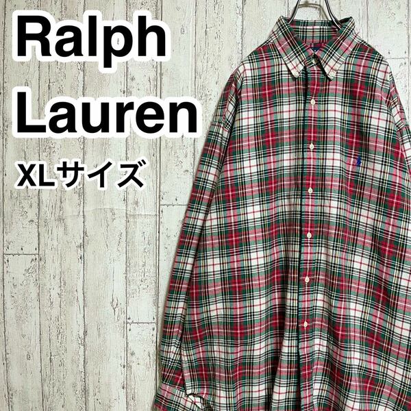 ☆送料無料☆ アメカジ Ralph Lauren ラルフローレン 長袖シャツ XLサイズ クリスマスカラー ビッグサイズ ビッグ 22-140