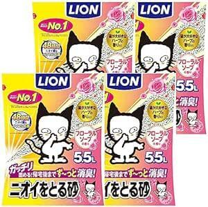 【Amazon.co.jp限定】ライオン (LION) ニオイをとる砂 猫砂 フローラルソープ 5.5Lx4袋 (ケース販売)