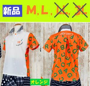 値下げ★ 新品 大特価セール★ゴルフウェア ポロシャツ★PS-2111OR オレンジ レディース ストレッチ M L ロゴ 半袖 POP ゆったり セール