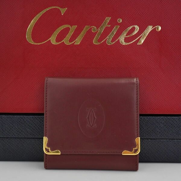 【極美品】CARTIER マストライン ロゴ コインケース ボルドー 小銭入れ カルティエ