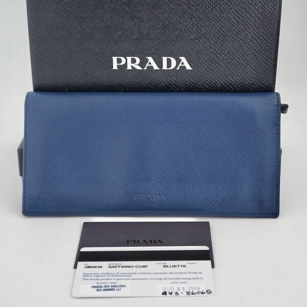 【極美品】PRADA プラダ 保証書付 長財布 ネイビー サフィアーノ 二つ折り財布 ロングウォレット