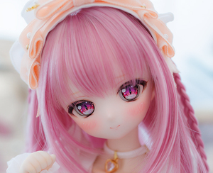 *ロンシュカ DDH-01 カスタムヘッド セミホワイト肌 レジンアイ＆ウィッグ＋スイーツミニメイド（ペールピンク×ピンク）