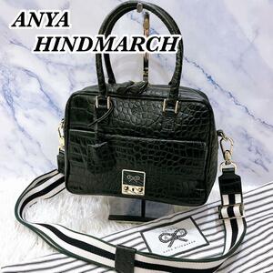  бесплатная доставка хорошая вещь ANYA HINDMARCH Anya Hindmarch 2way сумка на плечо машина машина черный ko type вдавлено . черный чёрный 