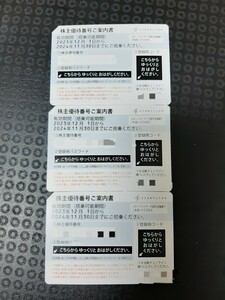 スターフライヤー　株主優待券　有効期間 2024年11月30日まで　3枚セット