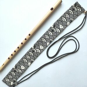 お囃子 篠笛袋　横笛ケース 横笛袋 青海波猫柄 ショルダー紐付き 篠笛 横笛 和楽器