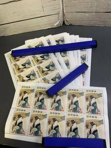 古い日本切手　雨中湯帰り 10円切手　シート　　10シート