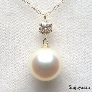 真珠屋さん 特選パール【ホワイトピンク】最高の色！9.0mm アコヤ真珠 ダイヤモンド D0.18ct K18ネックレス 伊勢志摩産 18金 新品