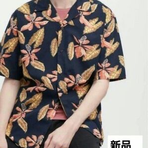 【新品】ユニクロ　プリントオープンカラーシャツ　XL　草花ボタニカル半袖シャツ