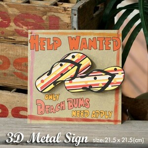 3D メタルサイン （HELP WANTED ） 21.5cm×21.5cm アメリカ雑貨 アメリカン雑貨