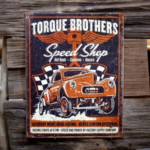 メタルサイン 「Torque Bros. Gasser」 #2032 ホットロッド ブリキ看板 ガレージ アメリカ雑貨 アメリカン