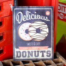 アンティークエンボスプレート「Donuts」 （RECTサイン ） ブリキ製看板 ティンサイン アメリカ雑貨 アメリカン雑貨_画像1