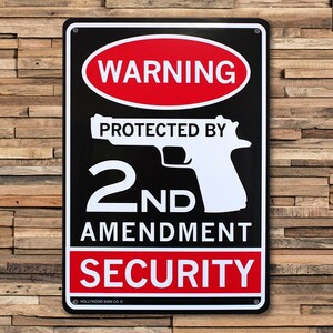 プラスチックメッセージサインボード WARNING SECURITY CA-69 国民が武器を保有する権利 アメリカ雑貨 看板 店
