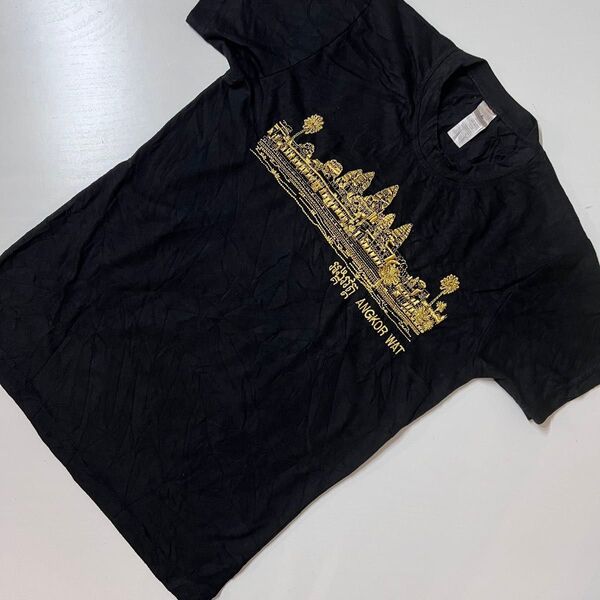 US 古着 Tシャツ アンコールワット ブラック 刺繍 ゴールド カンボジア 世界遺