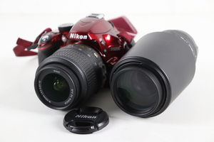 【動作OK】Nikon D3200 ニコン デジタル一眼レフカメラ ボディ レンズ レッド 18-55mm 1:3.5-5.6G SIGMA AUTO FOCUS 75-300mm 020JSNJO87