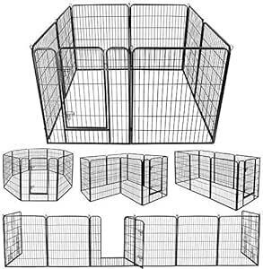 DUDUPET ペットフェンス 大型犬用 中型犬用 ペットケージ パネル8枚 四角ポール 折り畳み式 ペットサークル スチール
