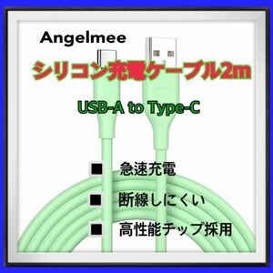 スマホ充電ケーブル　シリコン　ミントグリーン　2m タイプA to タイプC