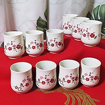 煎茶道具 幽泉堂 10客揃い 茶器セット 茶器 急須 湯呑み 梅 絵付け 焼物 陶器 伝統工芸 新古品_画像2