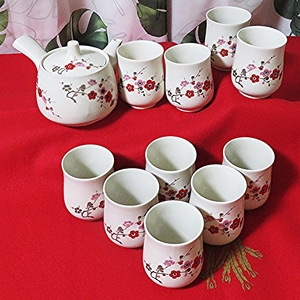 煎茶道具 幽泉堂 10客揃い 茶器セット 茶器 急須 湯呑み 梅 絵付け 焼物 陶器 伝統工芸 新古品