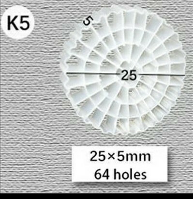 送料無料　流動ろ材　MBBR 濾過材　約25mm×5mm 64holes 1000g 1キロ　6.5L 高性能 K5 