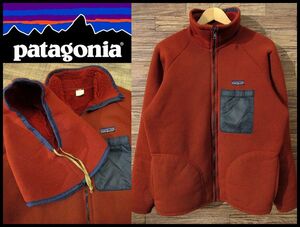 ◆ 激レア フード 帽子付き 80s オールド ビンテージ Patagonia パタゴニア ボアフリース パイル ジャケット ブルゾン アウトドア レンガ M