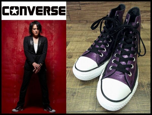 送無 瀧川一郎 着 使用感少ない美品 CONVERSE コンバース ALL STAR HI オールスター ハイカット パープルラメ スニーカー シューズ 26.0 ②