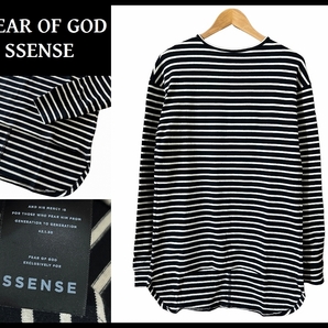 送無 美品 限定 コラボ FEAR OF GOD × SSENSE フィアオブゴッド 4th STRIPED L/S CREWNECK ボーダー ストライプ ロング丈 肉厚 Tシャツ S