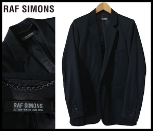 ■ 希少 RAF SIMONS ラフシモンズ 2004-2005AW WAVES期 アーカイブ ウール ギャバジン 1B 1釦 本切羽 テーラード ジャケット 黒 46