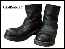 送料無料 G① CAMINANDO カミナンド 110112 メキシコ製 レザー ショート エンジニア ワーク ブーツ 黒 ブラック US8D 26.0cm_画像1