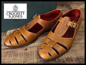 送無 英国製 Crockett & Jones クロケット&ジョーンズ タン ゴルフ グレイン レザー LAST314 フィッシャーマン グルカ サンダル UK9E 27.5