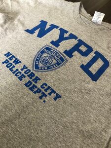 ニューヨーク 警察 ロゴ メンズ 半袖 Tシャツ M New York City Police Dept. グレー地にブルー