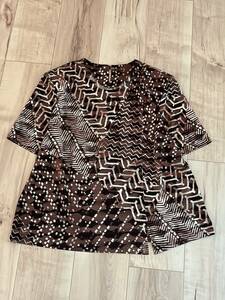  made in Japan MISSELmize-ru easy size L * scorching tea * brown group total pattern *.... pull over blouse ②