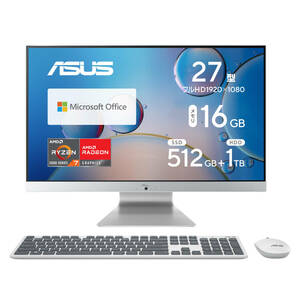 ほぼ未使用 ASUS 一体型PC [27型フルHD /AMD Ryzen7 /メモリ：16GB /HDD：1TB /SSD：512GB /M3700 ホワイト M3700WY-R75825LU] 