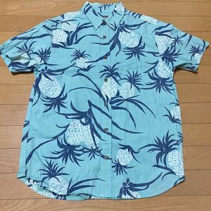 Aloha Made　アロハシャツ　パイナップル　総柄　L　コットン　リバースプリント　ビッグシルエット　夏物　半袖　アメリカ古着