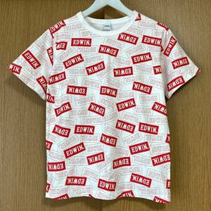 極美品 エドウィン 半袖 Tシャツ ロゴ 総柄 モノグラム 希少 デザイン 赤 白 春夏 / メンズ レディース キッズ 兼用 160サイズ トップス