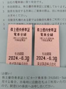 東武鉄道株主優待乗車証電車全線　有効期限2024.6.30