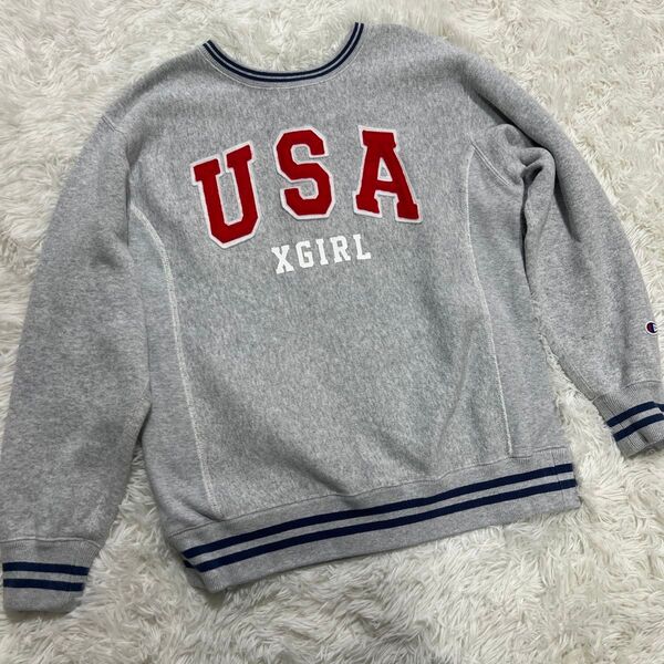 古着 x-girl REVERSE WEAVE USAロゴ スウェット グレーM