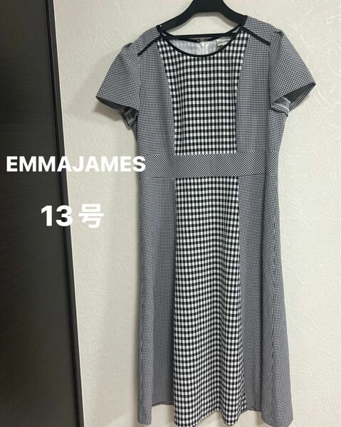 美品　emmajames ギンガムチェック　半袖ワンピース　13号(LL)