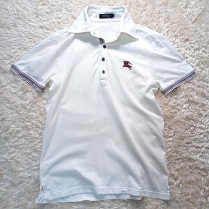 BURBERRYBLACKLABEL Burberry Black Label рубашка-поло белый большой шланг Logo вышивка 2 M.. воротник 