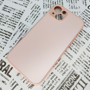★ iPhone 14 ガラス背面シリコンケース [29]ピンク (2)