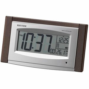 リズム時計　電波目覚まし置時計　温度表示　カレンダー・ライト機能付　ソーラー補助電源で電池長持ち　置き時計　8RZ190SR06　1個　新品