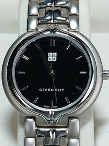 美品 箱付き GIVENCHY ジバンシイ SY.18.XV アナログ クォーツ 腕時計 ブラック文字盤 シルバー メタルベルト ステンレス 新品電池交換済み