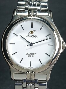 新品 ENICAR エニカ 902.189B メンズ アナログ クォーツ 腕時計 ホワイト文字盤 メタルベルト ステンレス 新品電池交換済み 動作確認済み