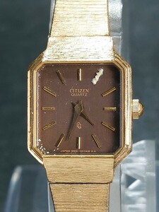 CITIZEN シチズン 4-101162 アナログ クォーツ 腕時計 スモールサイズ ブラウン文字盤 ゴールド ブレスレットタイプ ステンレススチール