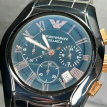 EMPORIO ARMANI エンポリオ アルマーニ セラミカ AR-1410 腕時計 クオーツ クロノグラフ セラミック ブラック ピンクゴールド 電池交換済_画像2